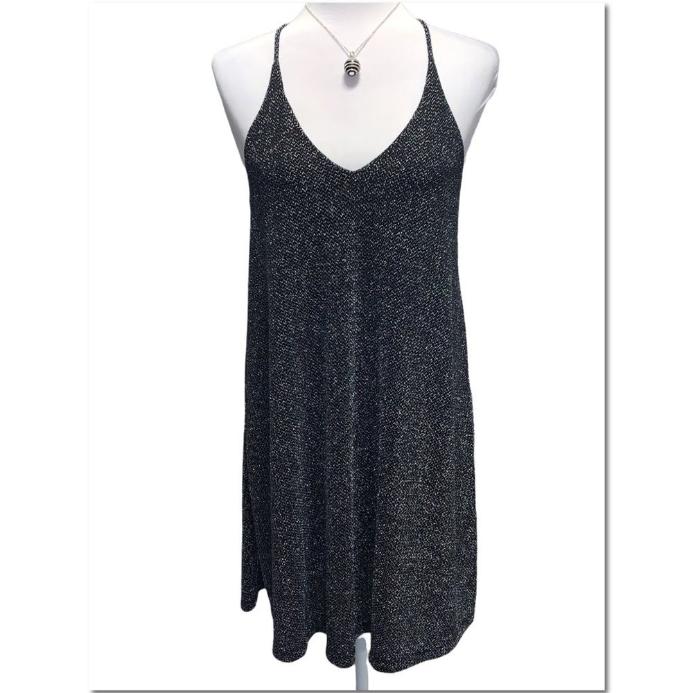 Venus Black Metallic Cocktail Dress Size Small Mini Dress EUC